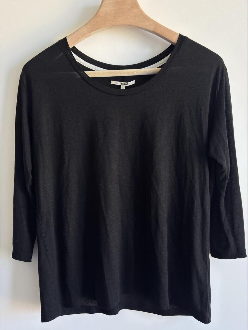J Brand Black Linen Blend Tee Shirt Size S Made in Japan Tencel Linen